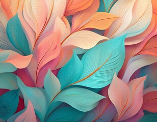 abstract pastel leaf pattern with flowers colorful organic background wallpaper