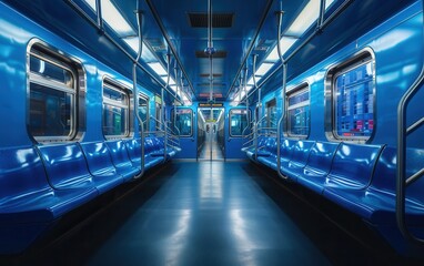 Fototapeta premium A blue subway train with a lot of windows