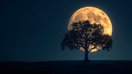 Enchanted Moonlit Night. Peaceful nature scene with full moon