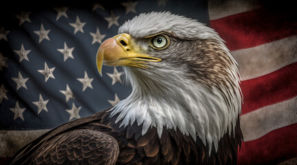 Naklejka premium American eagle on USA flag. Memorial Day, 4th of July, Independence Day, Celebration Concept