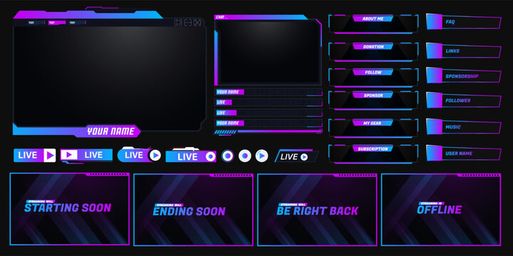 Neon streaming overlay design Modern look complete layout with facecam alters chatbox