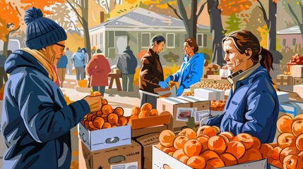 Caring Hearts in Action: Volunteers Distributing Food and Gifts to Needy Families in Community Service Event