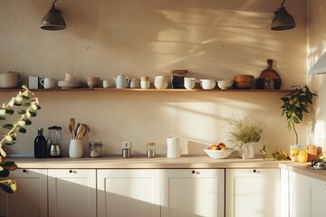 Modern interior kitchen with different cabinets