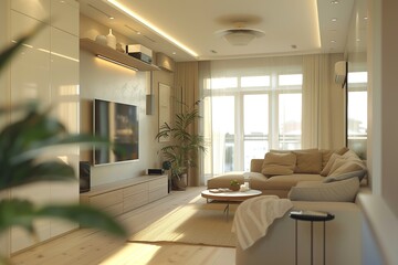 Modern scandinavian interior of living room with couch