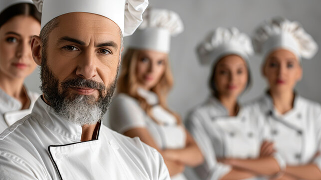cooking, culinary and profession concept , smiling chef and cooking team portrait