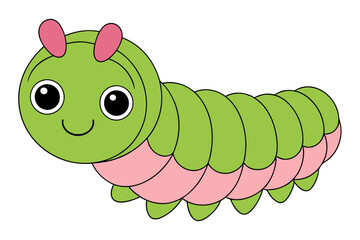 Caterpillar Vector Illustration | Linocut, Kawaii, Cartoon, Clipart, Line Art Design.