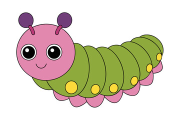 Caterpillar Vector Illustration | Linocut, Kawaii, Cartoon, Clipart, Line Art Design.