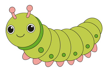 Caterpillar Vector Illustration | Linocut, Kawaii, Cartoon, Clipart, Line Art Design.