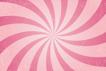 Candy pink background. Textured strawberry spiral rays pattern. Vector creamy sweet cartoon radial sunburst. Retro grunge swirl striped poster. Sunbeam vintage frame for poster and banner