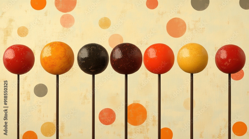 Sticker Colorful Lollipops Sticks on Abstract Background