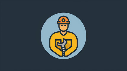 Happy Labor Day. Holiday concept. cartoon logo of worker in round frame for background, banner, card, poster with text inscription.