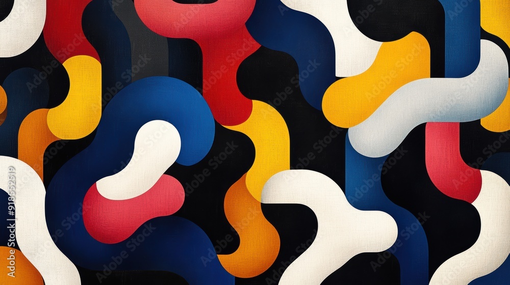 Poster Colorful Abstract Shapes and Curves on Dark Background