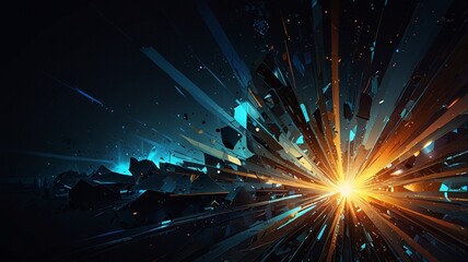 Digital artwork featuring a futuristic, abstract landscape. The layout is a top-down view of a metallic surface with geometric, crystalline structures.