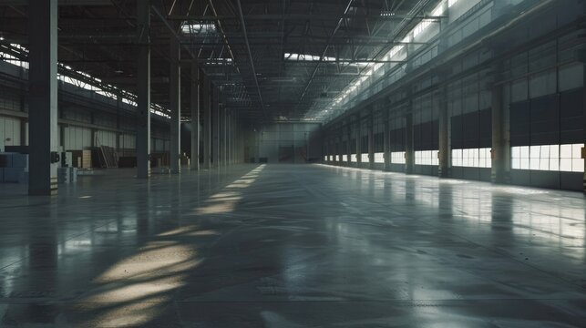 Interior of empty warehouse. Large modern empty storehouse