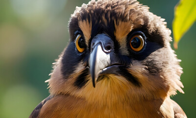 Obraz premium Falcon staring intensely with piercing orange eyes