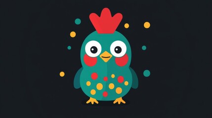 Naklejka premium Cute Cartoon Chicken Character on Dark Background