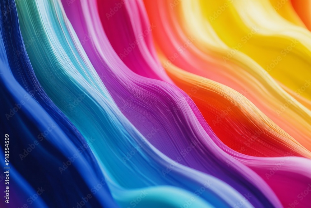Poster flowing wavy lines display a spectrum of rainbow colors, creating a vibrant abstract background that