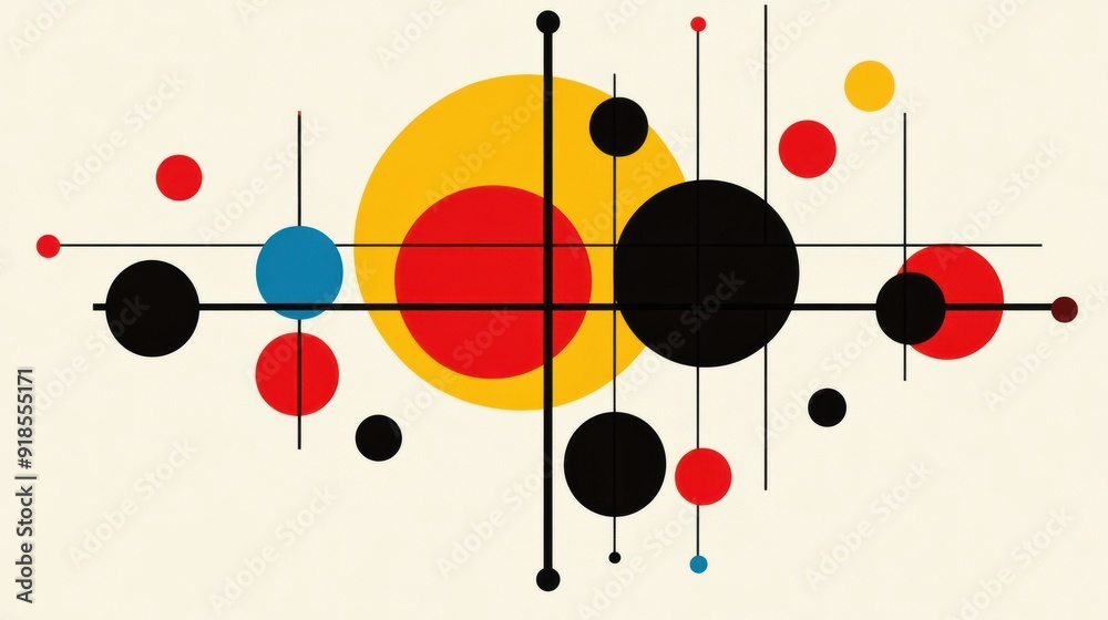 Poster Abstract Composition with Colorful Circles and Lines