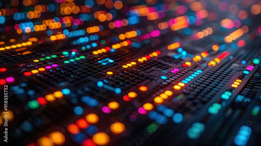 Poster colorful led matrix representing software development and iot connectivity in abstract technology ba