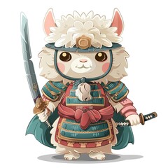 Fototapeta premium Alpaca samurai fantasy animal cartoon isolated whitebackground