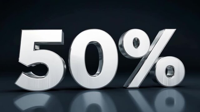 A sleek silver 50 percent sign appears against a dark backdrop, emphasizing a sale event and attracting attention.