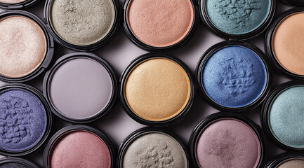 This image showcases an array of vibrant makeup palettes, arranged neatly in rows, highlighting a diverse range of colors and textures, perfect for cosmetic enthusiasts.