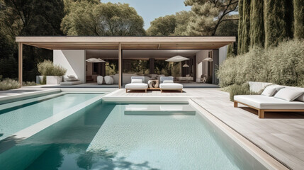Fototapeta premium Modern outdoor pool area with a sleek design