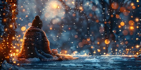 Obraz premium A couple finds warmth and joy with hot chocolate on a snowy winter evening.