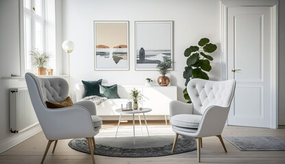 Beautiful living room interior with two armchairs and coffee table