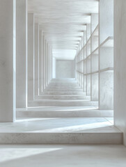 Fototapeta premium Modern white architectural corridor with geometric symmetry