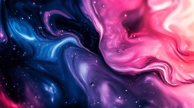 Abstract colorful background with flowing paint and bubbles.