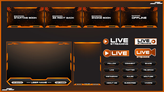 Neon Themed Vector Streaming Screen Panel Overlay Futuristic Game Template for Live Video and Online Streams with Abstract Digital UI and Live Streaming Button