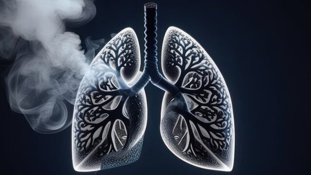 A cigarette in a smoker's lungs causes deterioration of health and death, the lungs are affected by disease, harm from smoking cigarettes, lung diseases