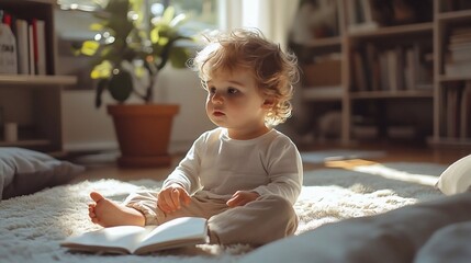 white living room, 3 year old boy playing