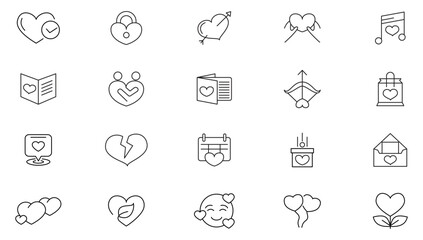 Fototapeta premium Love line icon set. Love, couple, man, woman, humanity, people, respect, mind, attraction, letter, wedding, balloon Outline icon collection, UI thin line icon pack.