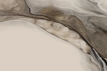 Fotobehang Art Abstract flow pour acrylic color painting wall. Smoke Wave stain blot background. Marble grain beige, brown texture . © Liliia