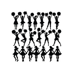 Cheerleader Dancer Silhouette Set Flat design Vector illustration