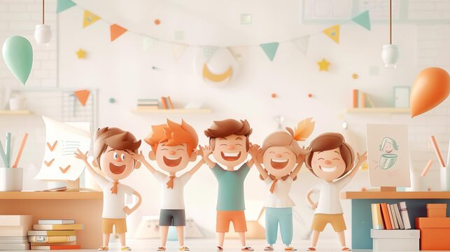 Student council election results being announced, winner smiling with classmates, Student Council Election, Leadership Accomplishment - Powered by Adobe