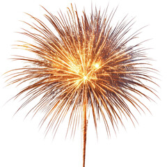 Obraz premium Fireworks display over city skyline at night, cut out - stock png.