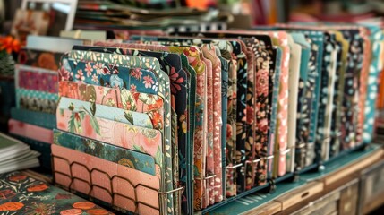 Naklejka premium Crafting Dream: Showcase of Scrapbooking Essentials with Decorative Papers, Stickers, Photos, and Embellishments