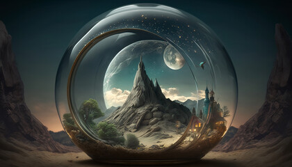 Under a Glass Moon. surreal mystical fantasy artwork