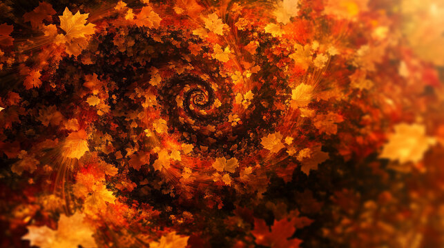 Abstract Autumn Leaves Forming a Vortex of Warm Colors