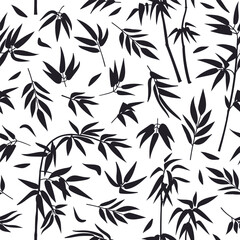Bamboo seamless pattern. Asian jungle forest bamboo branches with leaves endless design flat vector background illustration. Cartoon bamboo shoots pattern