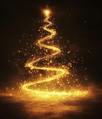 Obraz premium Golden Christmas Tree of Abstract Night: A Radiant Celebration of the Season with Glittering Elegance