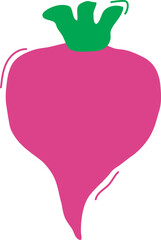 Cartoon beet hand drawn, cute vegetable beetroot, doodle character simple icon. Funny child food isolated on white background. Baby naive vector illustration