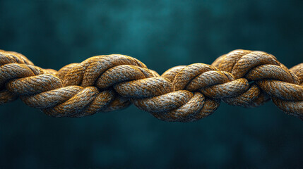 Fototapeta premium A detailed close-up of a twisted rope against a soft blue background, showcasing texture and craftsmanship.