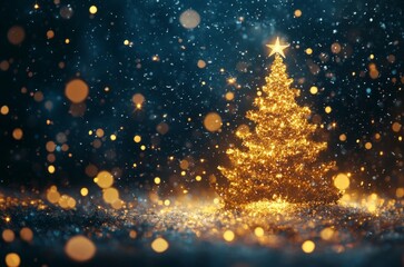 Golden Christmas Tree of Abstract Night: A Radiant Celebration of the Season with Glittering Elegance