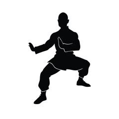 Male martial arts kung fu man standing posing silhouette vector, isolated white background