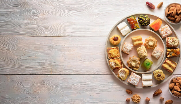 Ramadan sweets and candy Table.Arabic Cuisine; Cookies