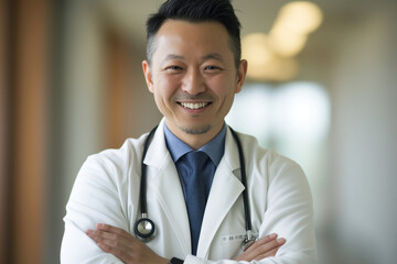 High-quality portrait headshot of an Asian Chinese medical doctor, emphasizing their professionalism and expertise in the healthcare industry. Ideal for medical profiles, healthcare websites, branding